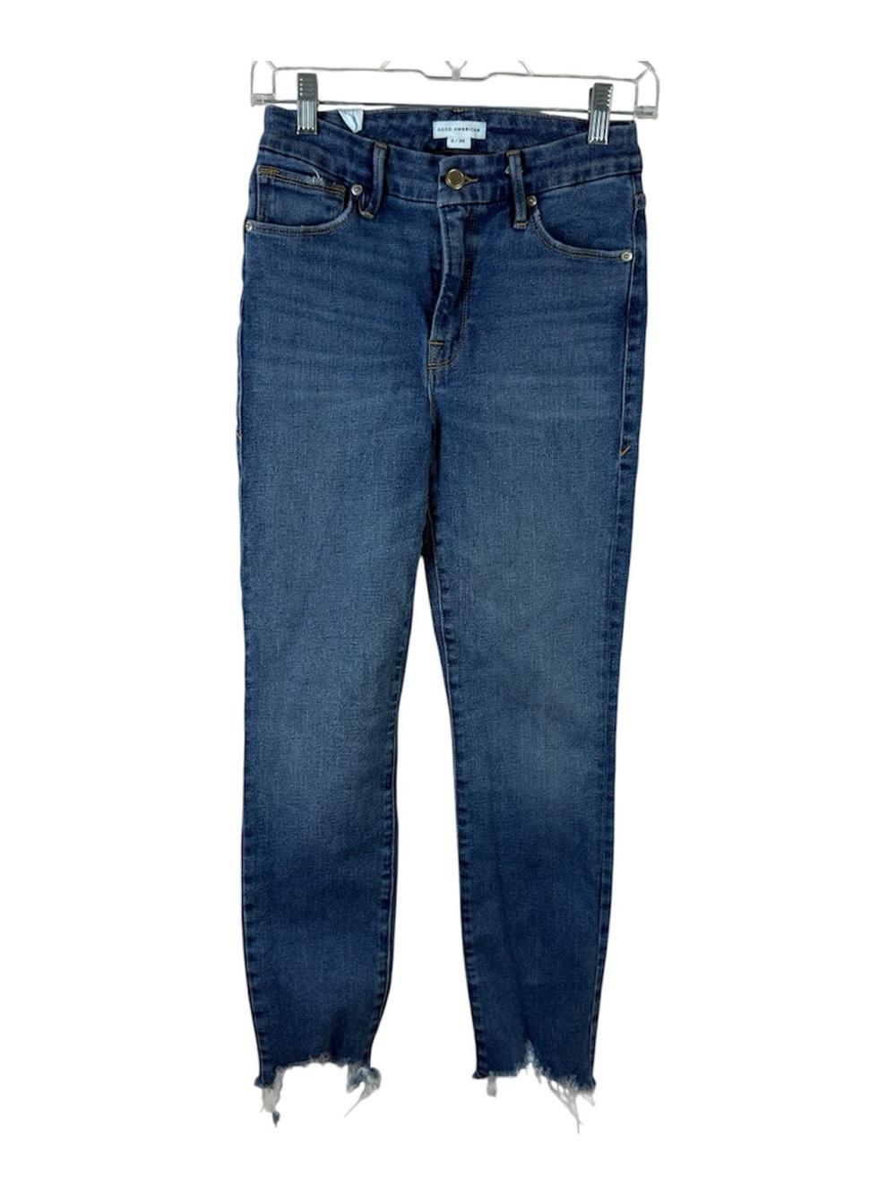 Good American 2/26 raw hem high rise stretch skinny denim jeans nwot